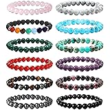 Sanfenly 12Pcs 8MM Natural Beaded Bracelets for Women Men Natural Crystal Bracelets Sets 7 Chakra Bracelets Amethyst Tiger Ey