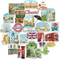 UK England Travel Stickers 50 Pcs British Theme Waterproof Vinyl Decals For Scrapbook Stationery Notebook Water Bottles Laptop Luggage Cup Mobile Phone Skateboard Decor