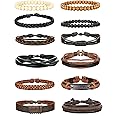 Jstyle 12Pcs Braided Leather Bracelet for Men Women Cuff Wrap Bracelet Adjustable Black and Brown