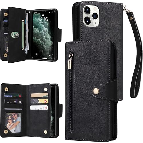 YocoverTech for iPhone 11 Pro Max Case,for iPhone 11 Pro Max Wallet Case[6 Card Slots and 1 Zipper Coin Pocket] PU Leather St