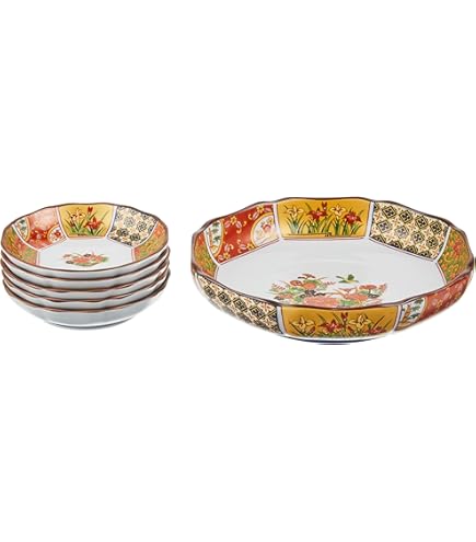 Amazon.co.jp: 林九郎窯 古伊万里風 青海波地紋雪輪 銘々皿5枚組