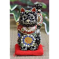 九谷焼 八幡窯 招き猫 右手＆左手挙げ2体セット 陶器製 置物 レトロ骨董