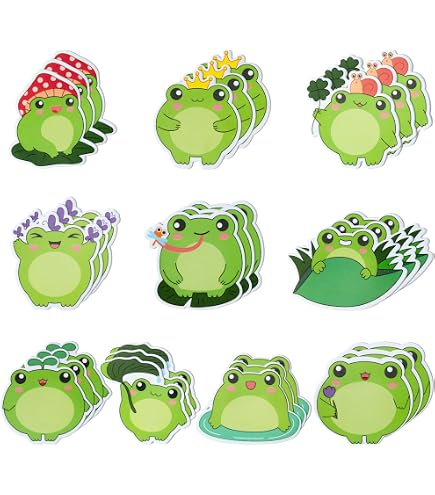 thumbnail image 2 of Xqumoi 57Pcs Frog Sticky Notes Set With Pen, Stickers, Stationery - 0.5mm Black Gel Ballpoint Pens, Self-Stick Note Pads, Cartoon Vinyl Stickers For... 2 of 12