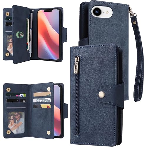 YocoverTech for iPhone 16e Case,for iPhone 17e Wallet Case[6 Card Slots and 1 Zipper Coin Pocket] PU Leather Stand Flip Cover