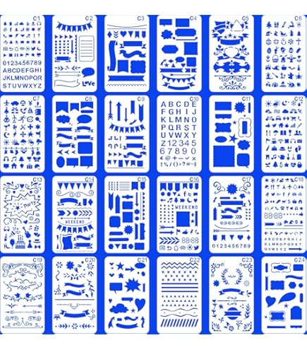 Bullet Journal Stencils Set - 24 Templates & 10 Stickers For Planner Organization