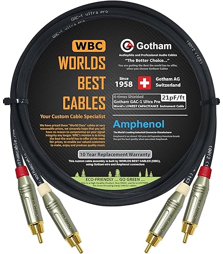 WORLDS BEST CABLES 0.5 Foot RCA Cable Pair - Gotham GAC-4/1  Black Star Quad Audio Interconnect Cable With Premium Gold Plated Locking Rca Connectors Directional Custom Made - View #9