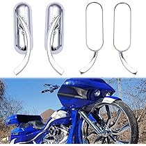 ハーレーバイクミラー ブラック オーバル 2個、スカルグリップ2個セット ハーレーダビッドソン 純正タイプミラー マットブラック