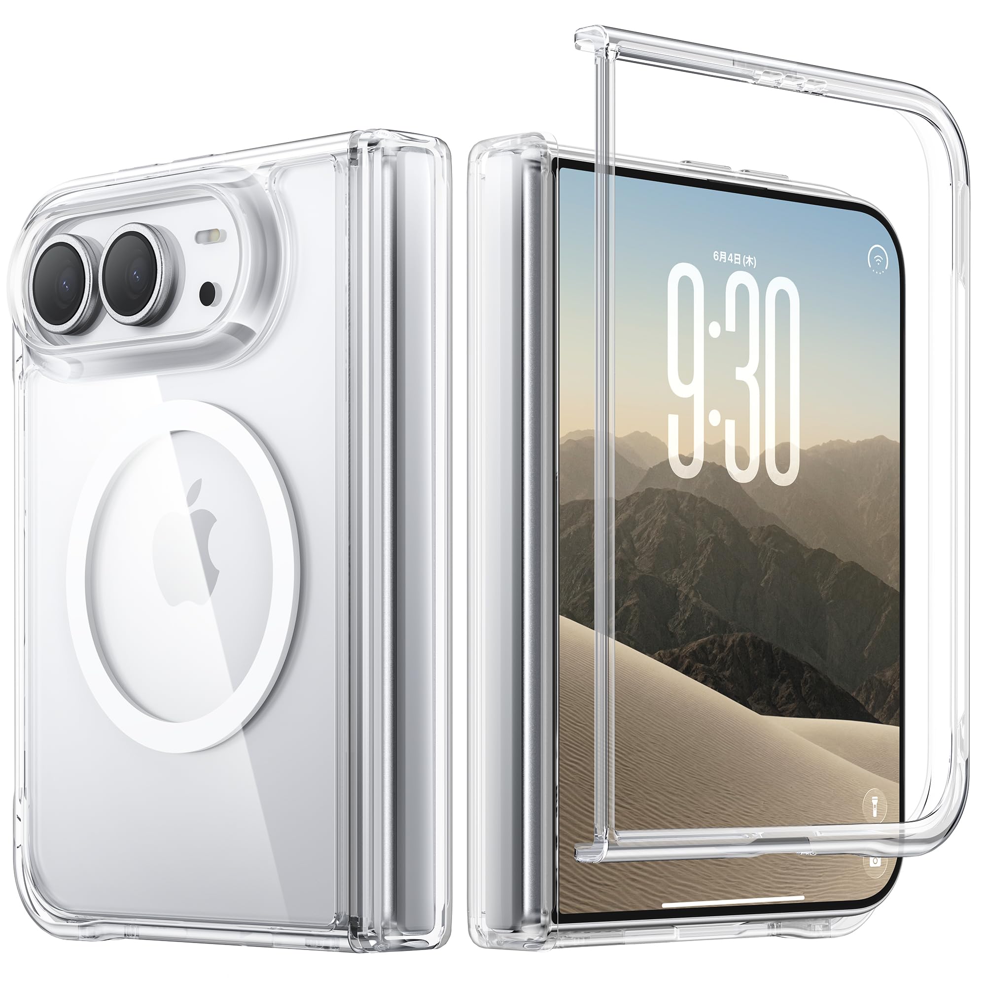 NIMASO iPhone Duo 用ケース MagSafe対応 クリア 黄変防止 米軍MIL規格 アイフォン デュオ 7.6インチ対応 | マグネット搭載 透明PC背面 分離式フロントバンパー カメラレンズ・スクリーン保護 マグセーフ対応 ワイヤレ