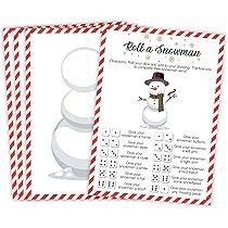Roll A Snowman Game - Christmas Dice Game With 25 Double-Sided Cards For Family Holiday Parties