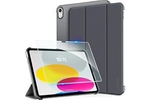 [iPad 11世代 10世代 ケース ガラスフィルム セット]CACOE ipad a16 11インチ 2025/10.9インチ 2022 アイパッド用 ハードケース オートスリープ 三つ折り Apple Pencil対応 あいばっど カバー グレ