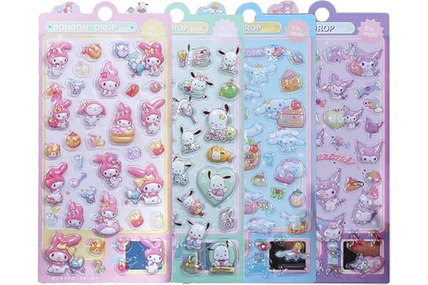 【4枚セット】Sediven 3dシール 立体シール ぷくぷく ごほうび キラキラ 可愛い 女の子 携帯電話飾り用 手帳用 DIY用 日記帳用 手芸用品 貼り付け可能