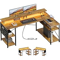 Amazon | YeTom l字デスク pcデスク幅130cm LEDライト付き