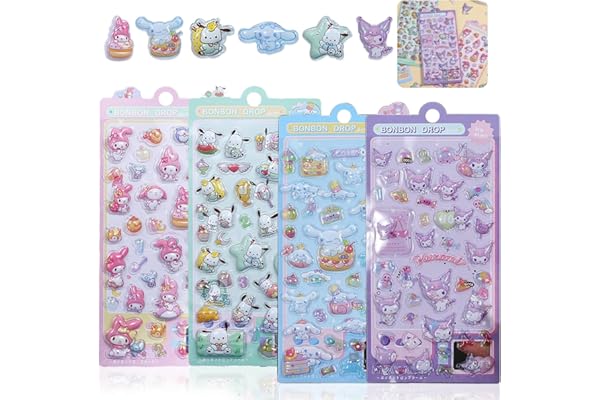 【4枚セット】ぷくぷくシール 3dシール 手帳用 可愛い 立体 Mocasa ぷっくり かわいい ステッカー 手帳 女の子 透明 台紙 用 泡ステッカー ジュエル風 手帳用 diy用 水筒用 携帯電話飾り用 手芸用品