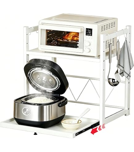 Amazon.co.jp: CZLZY レンジ上ラック - 2段電子レンジラック 炊飯器