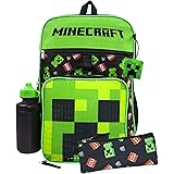 Minecraft クリーパーバックパック TNT 5点セット ランチボックス 鉛筆ケース ボトル ワンサイズ, ブラック, One Size, リュックサックバックパック