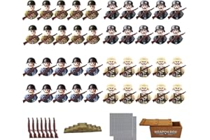 ZEVREVS 104ピース WW2 組み立てセット アクションフィギュア - 陸軍戦闘プレイセット ミニワールドW2フィギュア付き - 子供たちが戦争シーンを構築するための最高の贈り物