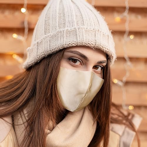 JELLAVERB 100% Natural Pure Mulberry Silk Face Mask For Adult Woman And Man With Filter Pocket Adjustable Ear Strap Sunscreen