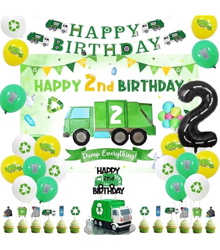 Garbage Truck Birthday Banner & Garland Set - 3 Piece Trash Truck Party Decor For Waste Management Theme - View #6
