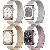 【4セット】磁気 for Apple Watch バンド 46mm 44mm 40mm 45mm 41mm 49mm iWatch バンド 38mm 42mm メンズ/レディース、メタルメッシュループステンレススチールストラップコレアリストバンド for Apple Watch シリーズ 10/9/ultra2/8/ultra/SE 2nd/7/SE/6/5/4/3/2/1、 4パック