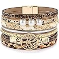 FANCY SHINY Tree of Life Leather Wrap Bracelet Inspirational Cuff Bangles Boho Pearl Bracelets with Clasp Unique Christmas Gi