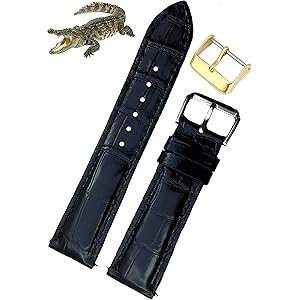100%ハンドメドクロコダイル腕時計ベルト 交換用時計バンド 腕首バックル付き手作りメンズ/本革 腕時計ベルト (18mm, Black #01)