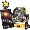 10400mAh Solar fan, Camping Fan with Solar Panel, 7W Rechargeable Solar Powered Fan for Outside, LED Lantern, Stepless Speed 