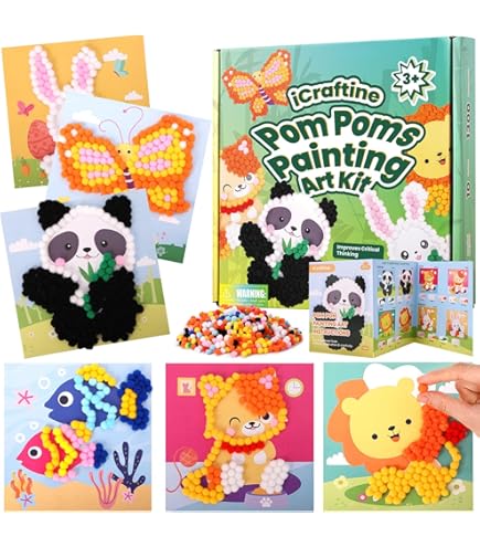 Funto Rainbow Painting Art Kit - 1100+ Pom Poms, Canvas and Sturdy Frame for Home Decor, Artistic Crafts for Kids