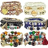 Bohemian Bracelet Sets for Women - 6 Sets Stackable Stretch Bracelets Multi-color Boho Jewelry for Women Hippie Bracelets Dai