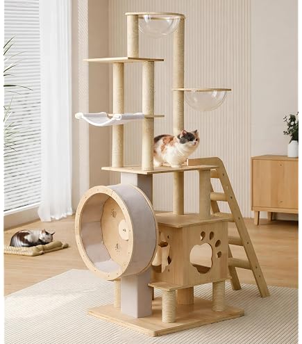 Amazon | OSJ 猫タワー 木製 高さ171.5cm 宇宙船型ハウス 隠れ家2つ