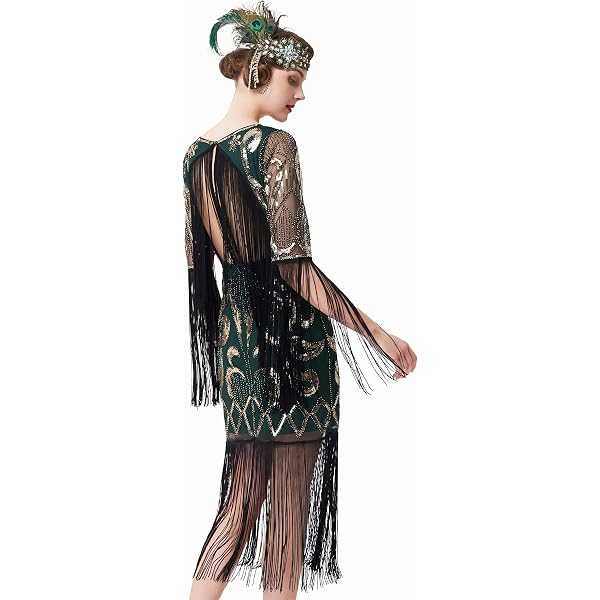 VIJIV Women's 1920s Flapper Dress – Grey V-Neck Midi Dress With Bow, Great Gatsby Party Costume - View #4