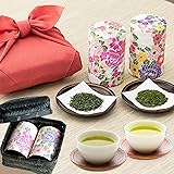 備長炭火入れ 静岡茶 深蒸し製法 掛川茶 高級 日本茶2種 ギフト お茶 竹かご入り プレゼント 風呂敷包み 川本屋茶舗 (花々茶缶)
