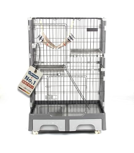 キャットケージ グレー2段　未使用品 Amazon.co.jp: BTYJLEBE 猫 ケージ 2段 【梯子付き | つまみロック