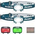 DuraBrite ヘッドライト 電池式 LEDヘッドランプ 2個セット 白＆赤＆緑ライト 5つ点灯モード 65°角度調整可能 超軽量 高輝度 単4形電池6本付き 防水 アウトドア用 夜釣り 登山 キャンプ 散歩 作業 災害 停電用 ブルー