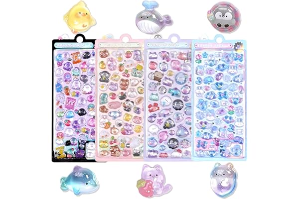 【4枚セット】3Dシール ぷっくり ぷくぷくシール 可愛い ぷくぷく ぽんぽんドロップ デコシール 立体ステッカー ケーキ パンダ 透明 エポキシ樹脂 手帳用 日記帳用 ごほうび DIYクラフト用 女の子 男の子