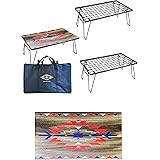 OUTDOORSHIN フィールドラック オルテガ 柄 天然木製天板 マルチラック 収納ラック キャンプ アウトドアテーブル 折りたたみ テーブル 黒メッキスチール製 収納ケース付き (ラック本体3個+木製天板Cカラー+収納ケース)
