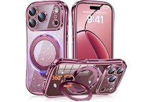 iPhone 18 Pro / 17 Pro 用 ケース MagSafe対応 360°回転スタンド ラメ入りシート付き レンズ保護【バーガンディ】 | いphone18pro / いphone17pro 用 ケース電気メッキフレーム キラキラ 美しい