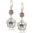 Betsey Johnson Carved Flower Medallion & Crystal Gem Drop Earrings,Purple, One Size, Glass