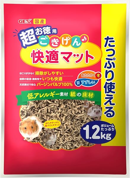 ジェックス ごきげん快適マット 低アレルギー素材 紙の床材 ハムスター・小動物用 超お徳用 1.2kg - 1