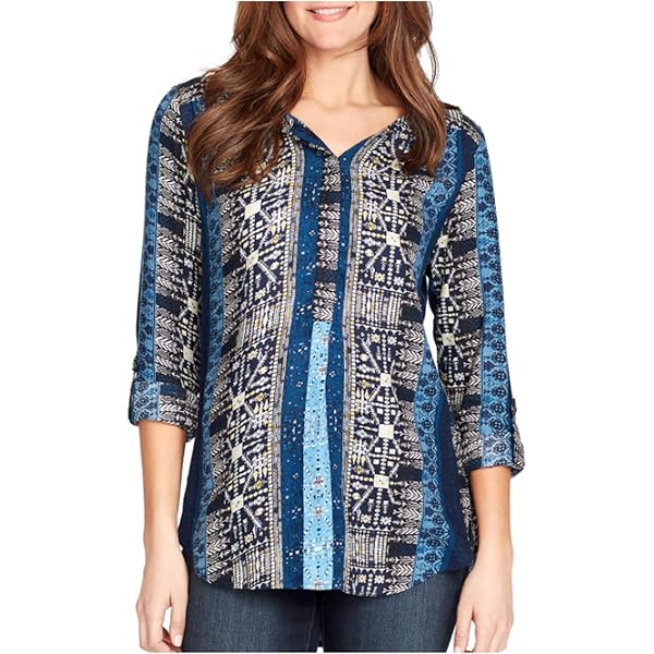 Star Vixen Women's Elbow Sleeve Drape Neck Top - Black Mustard Wallpaper Print, Size S
