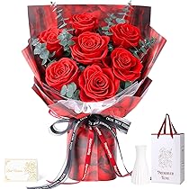 Amazon｜プリザーブドフラワー 赤色 7本薔薇 香りあり 花瓶付き 枯れ