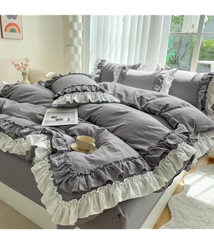 Amazon｜Nayoroom ホワイトフリル掛け布団カバーセット クイーンサイズ