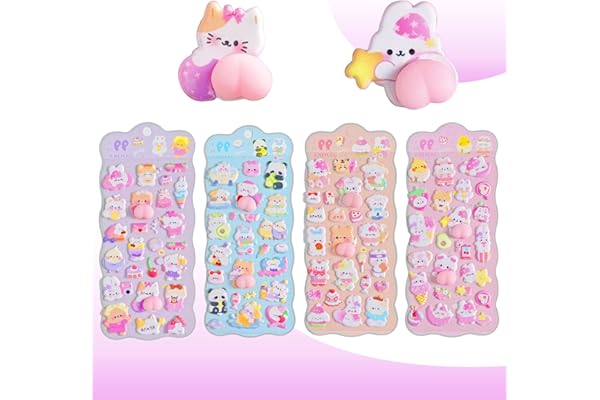 かわいい 立体3Dシール ぷにぷに 動物デザイン - 4枚セット 手帳/スマホデコレーション用 ご褒美シール