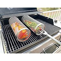Amazon.co.jp: ローリングバーベキューバスケット、ステンレス