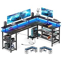 Amazon | AODK ゲーミングデスク パソコンデスク コンセント付き l字 