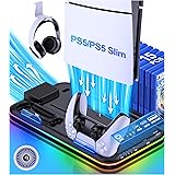 「2023年新登場」PS5 Slim スタンド PS5 Silm/PS5 縦置き スタンド PS5/PS5 Silm コントローラー 充電スタンド 2台同時充電 新型ps5 3段階冷却 PS5ディスク-デジタル兼用 冷却ファン 充電指示ランプ付 収納