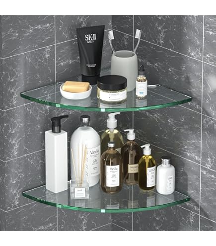 Melairy 2-Pack Glass Shelves Wall Mounted Corner Shower Shelf Bathroom Tempered Glass Shelves With Stainless Steels Chrome Bracket For Bathroom - View #11