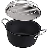 アーネスト 【日本製】 天ぷら鍋 3点セット 燕三条製 (アミ/フタ) エンボス加工 鉄揚げ鍋 お手入れカンタン レギュラー (22cm) 深型 (ガス/IH対応) Kararipo 大手飲食店愛用ブランド A-77361 ブラック