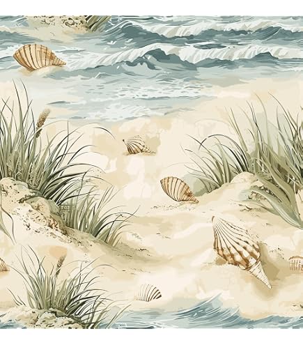 Coastal Wallpaper Border Peel And Stick – 4”x196” Seashell & Starfish Trim For Bedroom, Bathroom, Kitchen Or Mirror Frame Accent