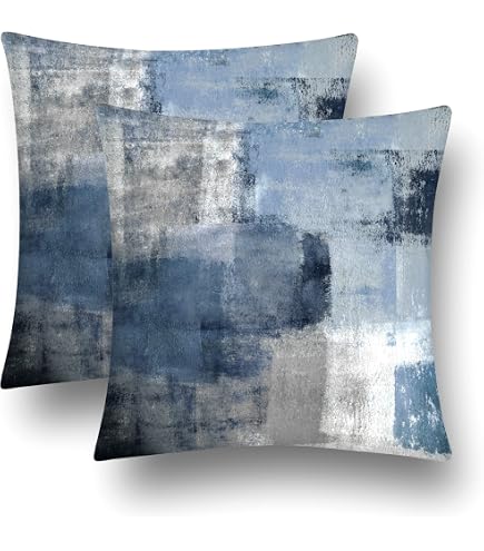 Emvency Set Of 4 Linen Throw Pillow Covers - 18x18 Inch, Blue Grey White Art Print - View #4