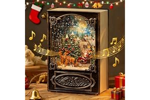 スノードーム クリスマスオルゴール クリスマスツリースノーグローブ クリスマスボール 図書型 LEDライト付き 8曲自動ループ USBと電池給電 卓上クリスマスツリーライト クリスマス置物飾り 図書型オルゴール クリスマスプレゼント サンタさんとトナ
